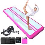 JOOLOOG Air Tumble Mat Gymnastic Exercises Inflatable Tumbling Mat 3M 4M 5M 6M 7M 8M Training Mat Thick 10/20 CM with 650W Electric Air Pump for Home Use Gym Training Cheerleading Pink