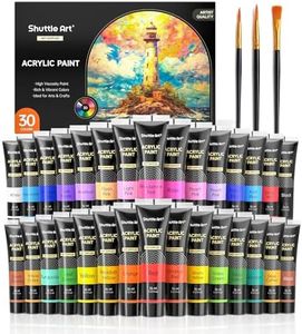 Acrylic Paint Set, Shuttle Art 30 Colors Acrylic Paint in Tubes (36ml) with 3 Brushes, Artist Grade Paint, Rich Pigments, Non-Toxic for Artists, Beginners and Kids on Rocks Crafts Canvas Wood Fabric