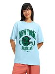 JUNEBERRY® 100% Pure Cotton Oversized Baggy Fit Round Neck T-Shirt for Women & Girls (Sizes: S to 2XL) (OS_JB_NEWYORK12_DC_M)