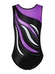 ESHOO Girls One-Piece Striped Gymnastics Ballet Leotards Shinning Diamond Embroidered(Purple,Size 8 For 7-8 Years)