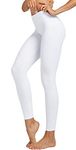 COOLOMG Women's Compression Leggings Workout Tights Non See-Through Long Pants for Yoga Running White Adults Medium