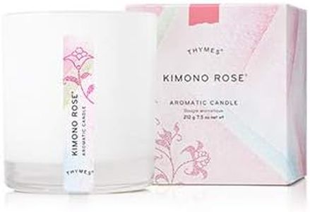 Thymes Aromatic Jar Candle - Kimono Rose Scented Candle for a Floral Home Fragrance - Matte White Candles (7.5 oz)