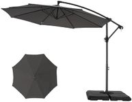 MFSTUDIO 10 ft Cantilever Patio Umbrellas, Offset Hanging Outdoor Umbrella w/UV Protection & 8 Ribs & Handy Crank & Cross Base(No Weight) for Market Garden Lawn Deck Backyard Pool, Dark Grey