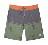 SURF CUZ Men's Vintage Cruzer Stretch Boardshorts Chino Shorts Swim Shorts Without Mesh Liner Swim Trunks,02 Coconut Tree-Olive,32