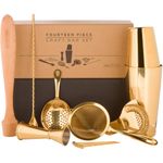 A BAR ABOVE 14-Piece Gold Craft Bar Set – Bar Accessories for The Home Bar Set - Bartender Kit w/Boston Shaker, Jigger, Muddler, Spoon, Strainers & Picks - Bartending Set
