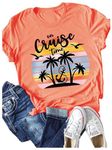 On Cruise Time Coconut Tree & Anchor T Shirts Women Casual Cruising Family Vacation Shirts Summer Beach Party Tees Tops, Orange, XX-Large