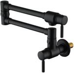 CASAINC Pot Filler Faucet Matte Black Commercial Wall Mount Stove Faucet, Brass Pot Filler Folding Faucet Over Stove, Kitchen Pot Faucet with Double Joint Swing Arms for Kitchen Stove Remodel