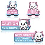 W1cwey 4pcs Cartoon Cat Student Driver Car Magnet, Cute New Driver Sign for Car Cartoon Reflective Student Driver Car Magnet Sticker Gift for Teen Reusable Car Bumper Safety Sign(Nervous Cat Patterns)