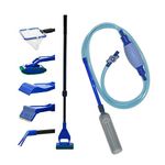 QIODAZOO Fish Tank Cleaning Kit, Aquarium Water Changers with Gravel and 5 in 1 Aquarium Cleaning Set, 55.5-80cm Telescopic Rod with Fish Net, Algae Scraper, Plant Fork, Cleaning Sponge, Gravel Rake