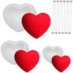 3Pcs Candle Making Moulds, 3D Heart Shape Candle Mold Resin Mold Silicone Baking Cake Soap Supplies with Candle Wicks Soap Making Moulds for Aromatherapy Wax Handmade Gift Home Decration Craft DIY