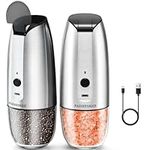 USB Rechargeable Salt and Pepper Grinder - Electric Pepper Grinder Auto Salt Pepper Mill Set Adjustable Coarseness Automatic Pepper Mill One-Handed Operation Salt Grinder