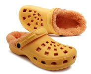 IMTY Womens Clogs Warm Fur Lined Thermal Garden Clogs Lightweight EVA Slip On Slippers Kitchen Nurse Indoor House Shoes Sandals (Orange, UK Footwear Size System, Adult, Women, Numeric, Medium, 6)