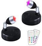 Helcona Wireless LED Spotlight w/Remote Control, RGB Battery Spot Lights Indoor Art Lights Color Changing Mini Picture Light Dimmer Puck Lights Timer Wall LightHallway Cupboards 2 Pack, Black (DR-1)