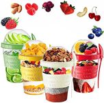 VL 4PCs Yogurt Pots Reusable 20Oz Overnight Oats Container With Lid & Spoon BPA free Breakfast Pots to GO Cereal On the Go Dishwasher Safe Lunch Oatmeal Jars (Red, Cream, Green & Yellow)