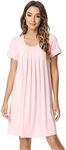 NACHILA Nightgowns for Women-Viscose Made from Bamboo, Short Sleeve Nightshirt Pleated Sleepshirts Soft Sleepwear, A-pink, X-Large