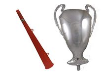 Toyland® 29" Trophy Shaped Foil Balloon & Red Horn Noise Maker - Celebrate Liverpool F.C Premier League Victory