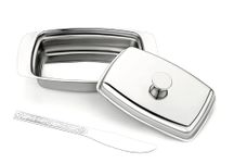 AMBA'R Stainless Steel Butter Dish with Lid, Butter Plate with Free Steel Butter Knife, Stainless Steel Butter Box/Butter Container with Lid 250G.
