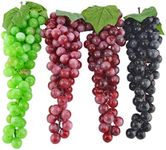 JEDFORE 12 Inches Artificial Grapes Cluster Rubber Frosted Grape Bundles Decorative Grapes Bunches for Vintage Wedding Favor Fruit Wine Decor Faux Fruit Props (Black, Red, Green, Purple - 4 Pack)