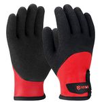 KAYGO Waterproof Thermal Work Gloves, Full Hand Latex Coated, Insulated Liner for Freezer Cold Weather Fishing Winter Outdoor Work, KG140 (Black Red, Large)