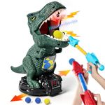 Protado Dinosaur Shooting Toy for Boys Girls, Movable Target Shooting Game with 2 Air Pump Launcher, 48 Foam Balls, LED Score Record, Spray Effect & Sound, Fun Competition Game Gift for Kids (DST002)