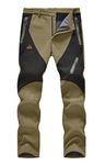 YSENTO Men's Skiing Pants Waterproof Windproof Fleece Lined Hiking Cargo Insulated Pants Winter Warm Snow Pants, Khaki, 38