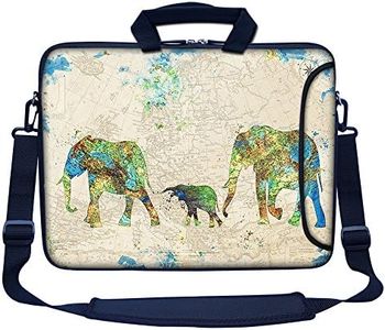 Meffort Inc 17 17.3 inch Neoprene Laptop Bag Sleeve with Extra Side Pocket Soft Carrying Handle & Removable Shoulder Strap for 16 to 17.3 Size Notebook Computer - Family of Elephants