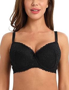 LIQQY Women's Plus Size Bra Curvy Signature Lace Push-up with Underwire Contour Bra 34D-44H (Black, 34DDD)