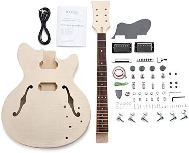 Rocktile E-Gitarren-Bausatz HB-Style - DIY Semi-Hollow E-Gitarre Bausatz mit Palisander-Griffbrett, Paulownia-Korpus mit Sustainblock, Ahorn-Hals zum Einleimen - 2 Humbucker