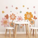 Pumkins Retro Colorful Big Flowers Kids Wall Stickers Wall Art Decal Nursery Bedroom Decorations Wall Decor Modern Wallpaper for Kids Boy Girl Rooms Nursery Bedroom Decorations