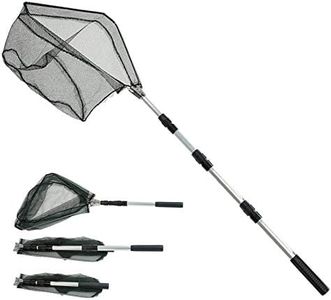 Fishing Landing Net with Aluminum Telescoping Pole 75" Long Handle,Rubber Coated Nylon Mesh,for Steelhead,Salmon,Fly,Kayak,Catfish,Bass,Trout,Shrimp,Crab,for Easy Catch & Release,Extend to 75 Inch