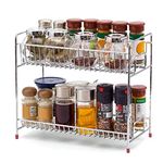 Plantex Stainless Steel 2-Tier Tiered Shelf Table Mount Kitchen Organizer/Spice Rack/Multipurpose Storage Stand/Racks for Kitchen (Chrome)