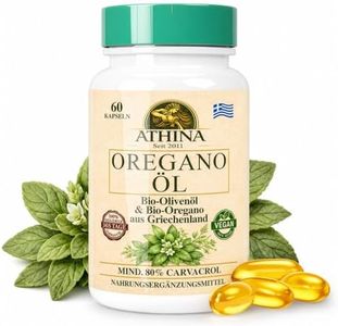 Athina® Oregano Öl Vegan Bio 1 x 60 Kapseln I 100 mg Athina® Wildes Berg Oregano Öl I Origanum vulgare hirtum aus Griechenland I 80% Carvacrol I Reine & natürliche Zutaten