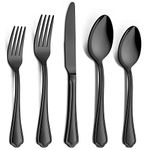 20-Piece Black Silverware Set, E-far Stainless Steel Flatware Cutlery Set Service for 4, Metal Tableware Eating Utensil Set, Scalloped Edge & Mirror Polished - Dishwasher Safe