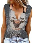Not My First Rodeo Tank Women Rodeo Shirt Country Shirts Western T Shirt Sleeveless V Neck Ring Hole Cowboy Tank Tops, Bleach, Large