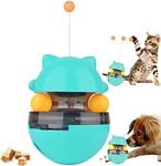 Cdycam Cat Interactive Toy, Kitty Shape Tumble Food Dispensing Ball, Pet Treat Feeder Leaking Dispenser for Medium Small Dogs Cats (Blue)