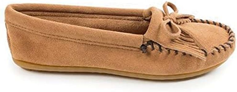 Minnetonka Women's Kilty Hardsole Moccasins, Taupe, 7.5