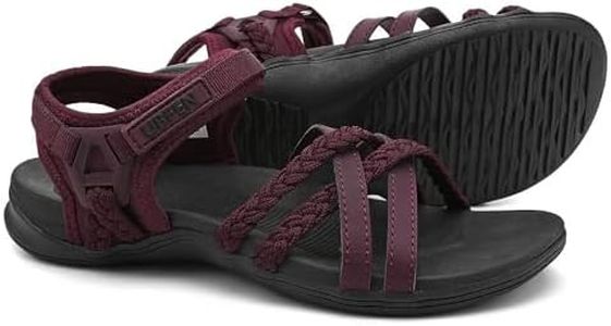 UBFEN Womens Hiking Sandal Sport Sandal Straps with Adjustable Hooks Arch Support Water Sandal Beach Vacation Casual Camping Size 11 Wine Red
