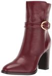 Franco Sarto Women's Informa Wren Buckle Detail Heeled Booties Ankle Boot, Bordeaux Leather, 5