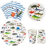 WERNNSAI 64PCS Fish Party Decorations - Gone Fishing Party Decorations Fishing Plates Napkins Cups Set for Boys Litter Fisherman Birthday Baby Shower Decorations
