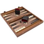 Manopoulos The Walnut Black and Oak Club Compact Backgammon Set with Vinyl Deluxe Cups