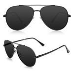 Aviator Sunglasses for Men and Women, Polarized Sun Glasses, Premium Black Sunglasses with Classic Pilot Style and UV Protection (Black/Grey)