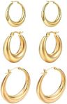 Gold Hoop Earrings For Women 3 Pair