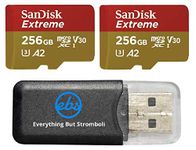 SanDisk 256GB Micro SDXC Extreme Memory Card 2 Pack Works with GoPro Hero 8 Black, GoPro Max 360 Action Cam U3 V30 4K Class 10 (SDSQXA1-256G-GN6MA) Bundle with 1 Everything But Stromboli Card Reader