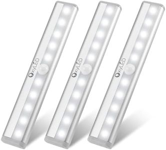 OxyLED Motion Sensor Closet Lights, Cordless Under Cabinet Lightening, Wireless Stick-on Anywhere Battery Operated 10 LED Night Light Bar, Safe Lights for Closet Cabinet Wardrobe Stairs, 3-Pack