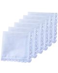 COCOUSM New Ladies White Cotton Handkerchiefs Crochet Lace Hanky -30cm, B-6pcs, One Size