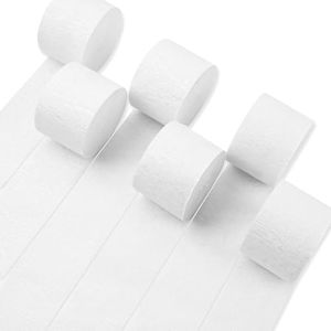 PartyWoo White Crepe Paper Streamers 6 Rolls 492 ft Pack of Pearl White Crepe Paper Rolls for Graduation Wedding Bridal Baby Shower Gender Reveal Birthday Party Decorations (1.8 Inch x 82 Ft/Rolls)