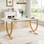 Tribesigns Rectangular Dining Table for 4 to 6, 160cm White and Gold Modern Kitchen Table with Faux Marble Table Top and Metal Legs for Dining Room, Kitchen or Living Room