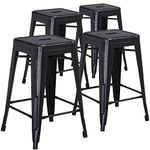 Flash Furniture Commercial Grade 4 Pack 24" High Backless Distressed Metal Indoor-Outdoor Counter Height Stool, Plastic, Iron, Black, Set of 4