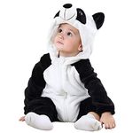 FancyDressWale Baby Animal Costume Autumn Winter Flannel Hooded Romper Cosplay Jumpsuit 0-24 Months (Panda, 0-6 Months)