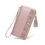 FOXER Women RFID Blocking Leather Wallet Bifold Wallet Clutch Wallet with Wristlet Card Holder (Rose Gold), GOLD, Classic
